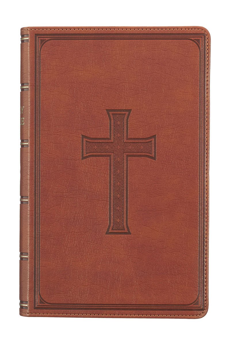 Honey Brown Cross Faux Leather Giant Print KJV Full-Size Bible with Thumb Index - Wholesale Accessory Market