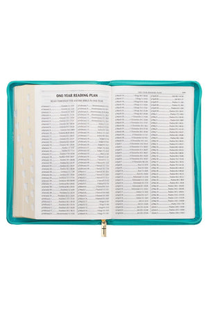 Teal Floral Faux Leather Zippered KJV Deluxe Gift Bible with Thumb Index - Wholesale Accessory Market