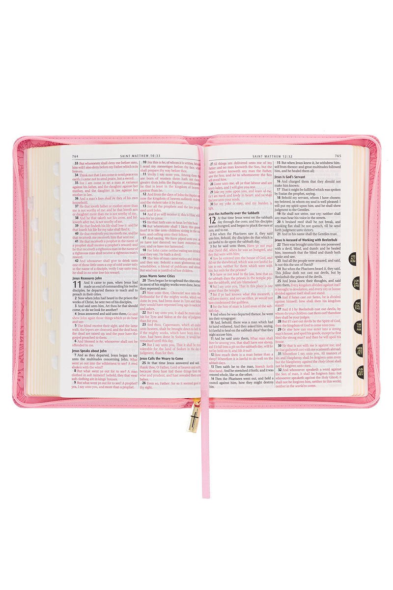 Blossom Pink Faux Leather Zippered KJV Deluxe Gift Bible with Thumb Index - Wholesale Accessory Market