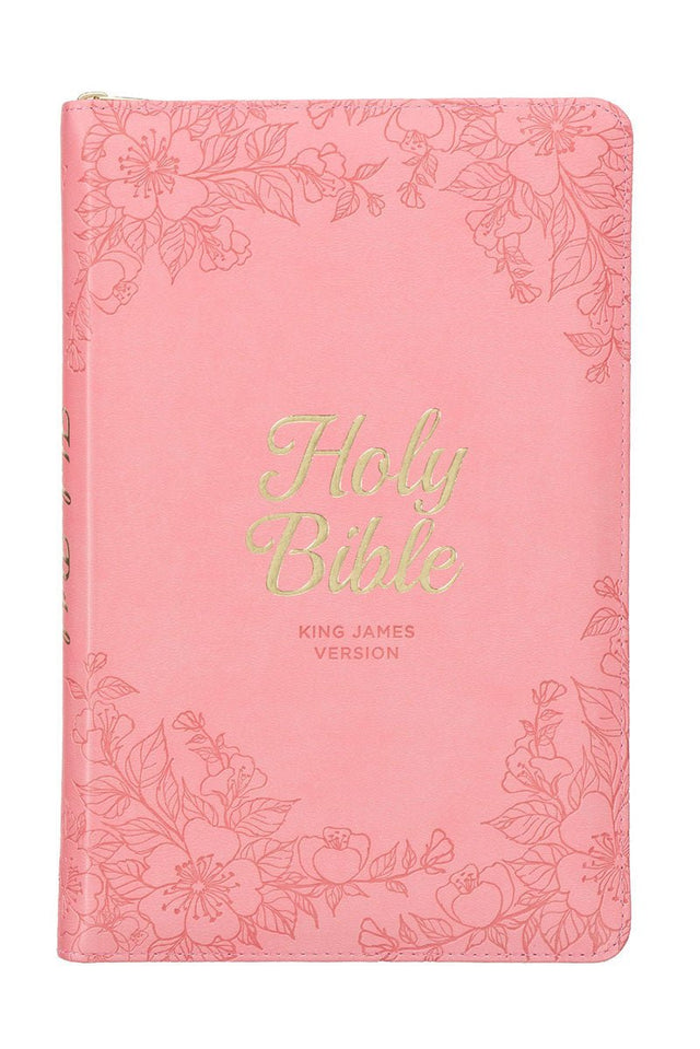 Blossom Pink Faux Leather Zippered KJV Deluxe Gift Bible with Thumb Index - Wholesale Accessory Market