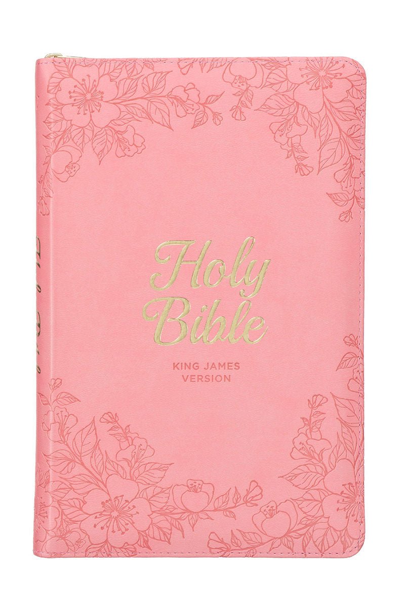 Blossom Pink Faux Leather Zippered KJV Deluxe Gift Bible with Thumb ...