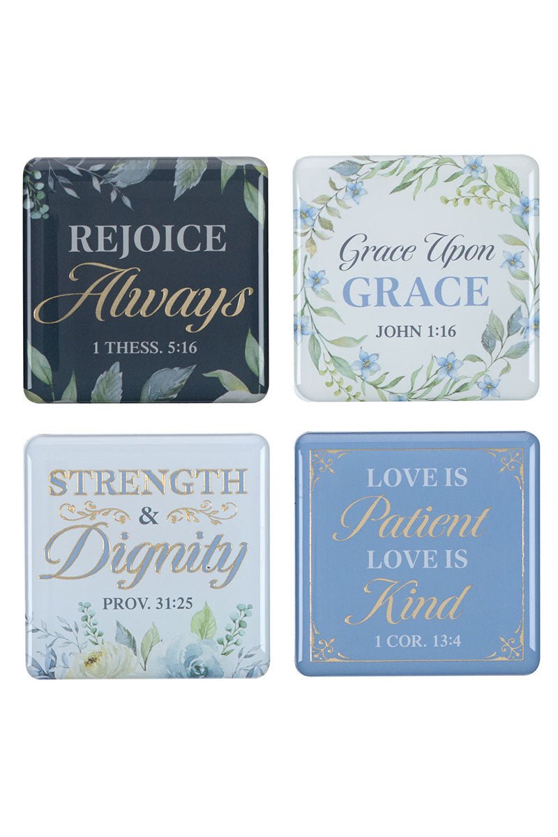 4 Piece Strength and Dignity Indigo Rose Square Magnet Set - Wholesale Accessory Market