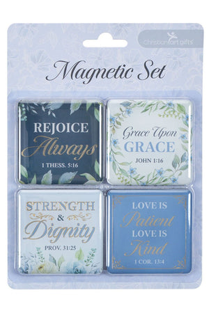 4 Piece Strength and Dignity Indigo Rose Square Magnet Set - Wholesale Accessory Market