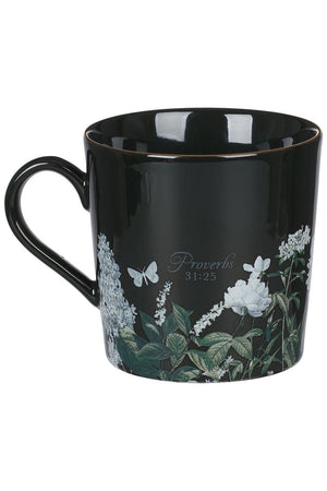 Strength & Dignity Black Floral Mug - Wholesale Accessory Market