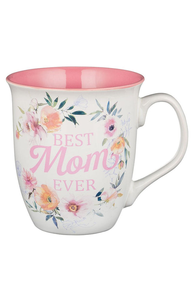 Best Mom Ever White and Pink Floral Mug - Wholesale Accessory Market