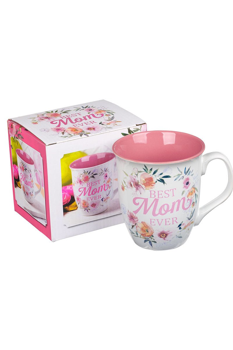 Best Mom Ever White and Pink Floral Mug - Wholesale Accessory Market