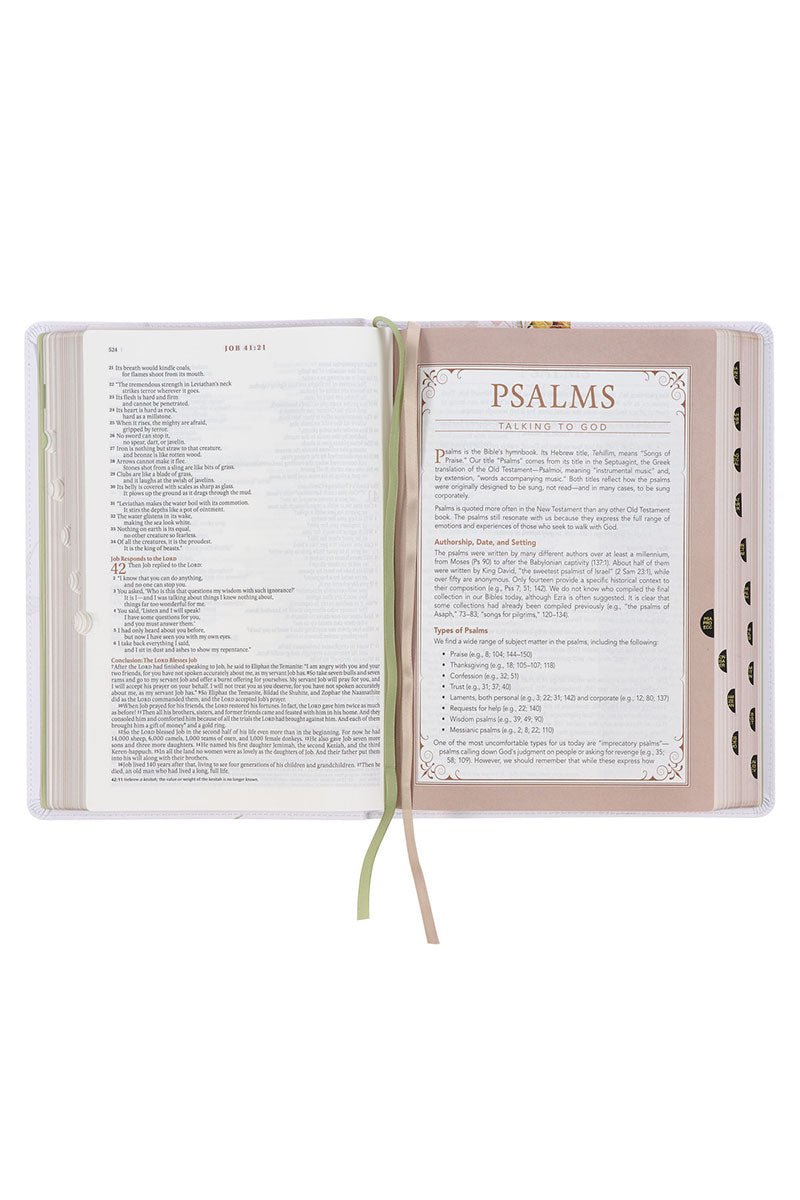 Cream Floral Faux Leather NLT Spiritual Growth Bible - Wholesale Accessory Market