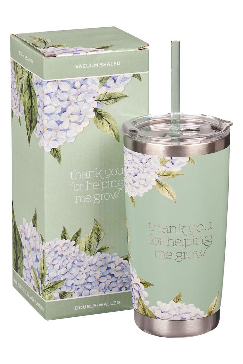 Thank You For Helping Me Grow Stainless Steel Travel Mug with Straw - Wholesale Accessory Market