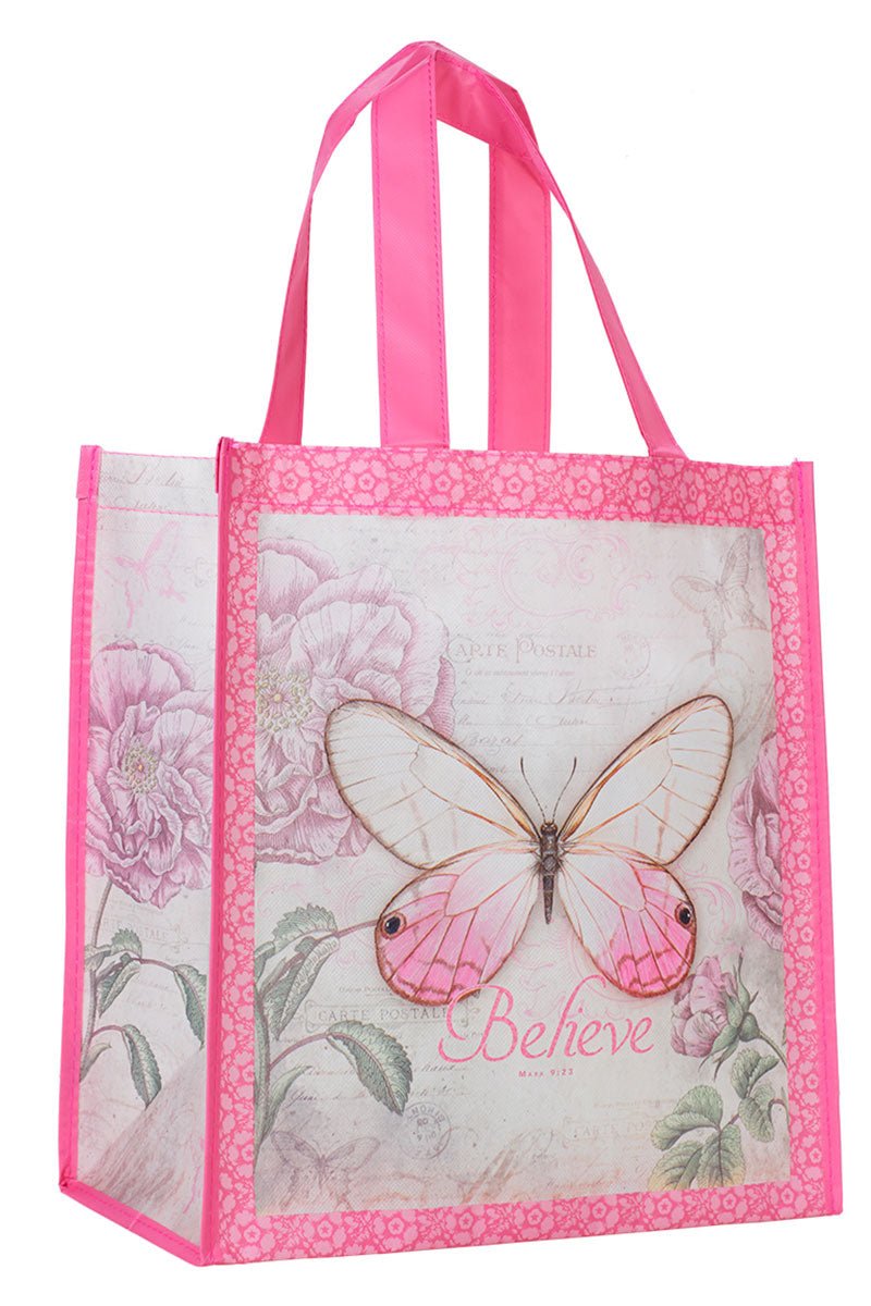 Mark 9:23 'Believe' Botanic Butterfly Blessings Tote Bag - Wholesale Accessory Market