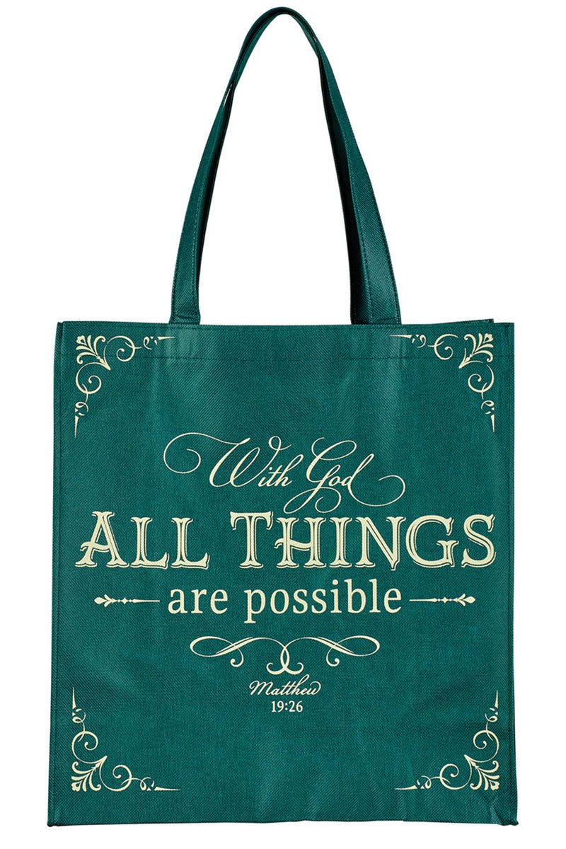 All Things are Possible Green Tote Bag - Wholesale Accessory Market