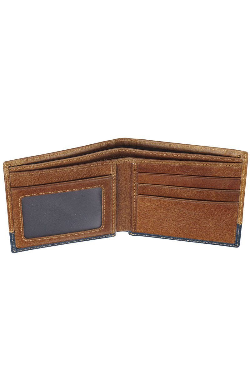 Strong and Courageous Butterscotch and Navy Genuine Leather Bi-Fold Wallet - Wholesale Accessory Market