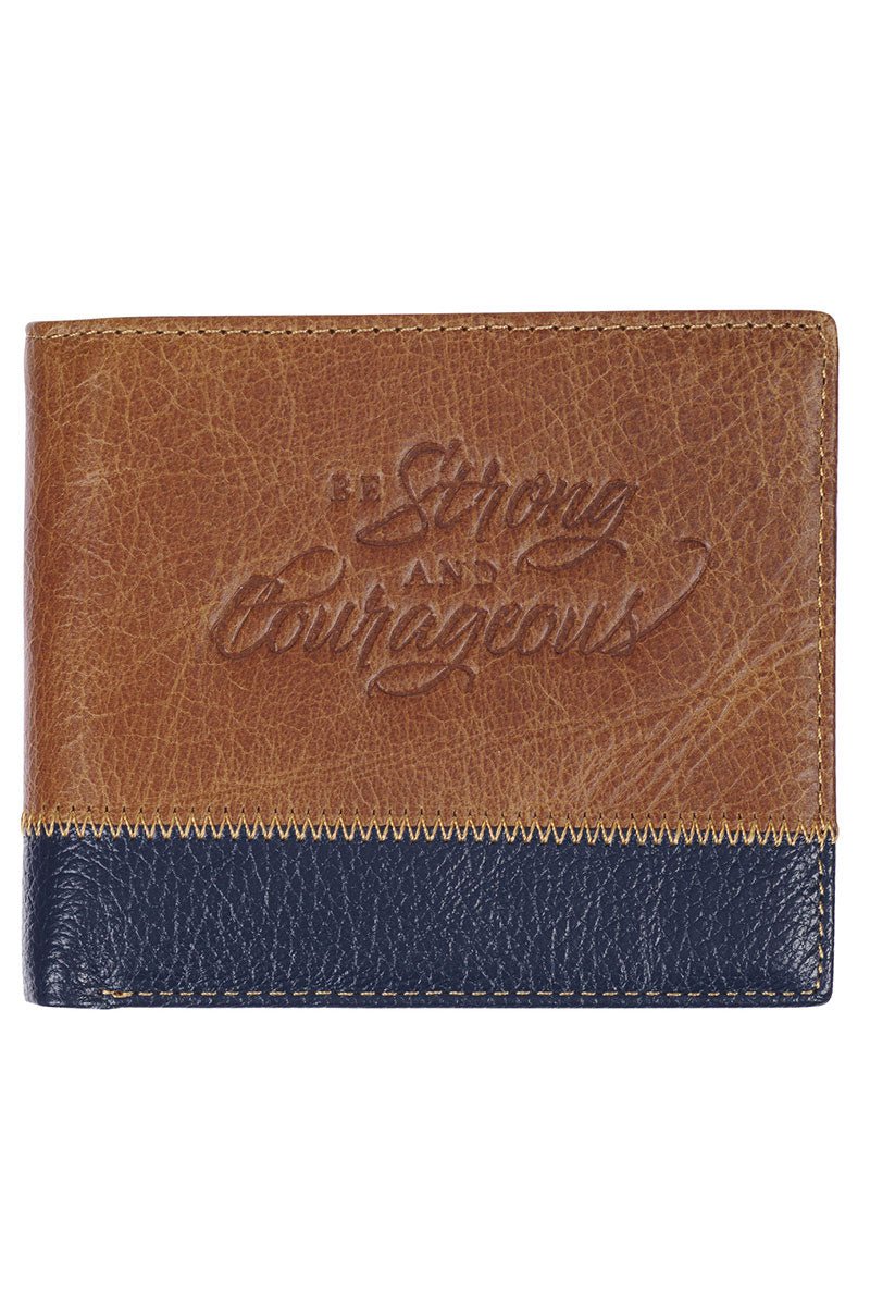 Strong and Courageous Butterscotch and Navy Genuine Leather Bi-Fold Wallet - Wholesale Accessory Market