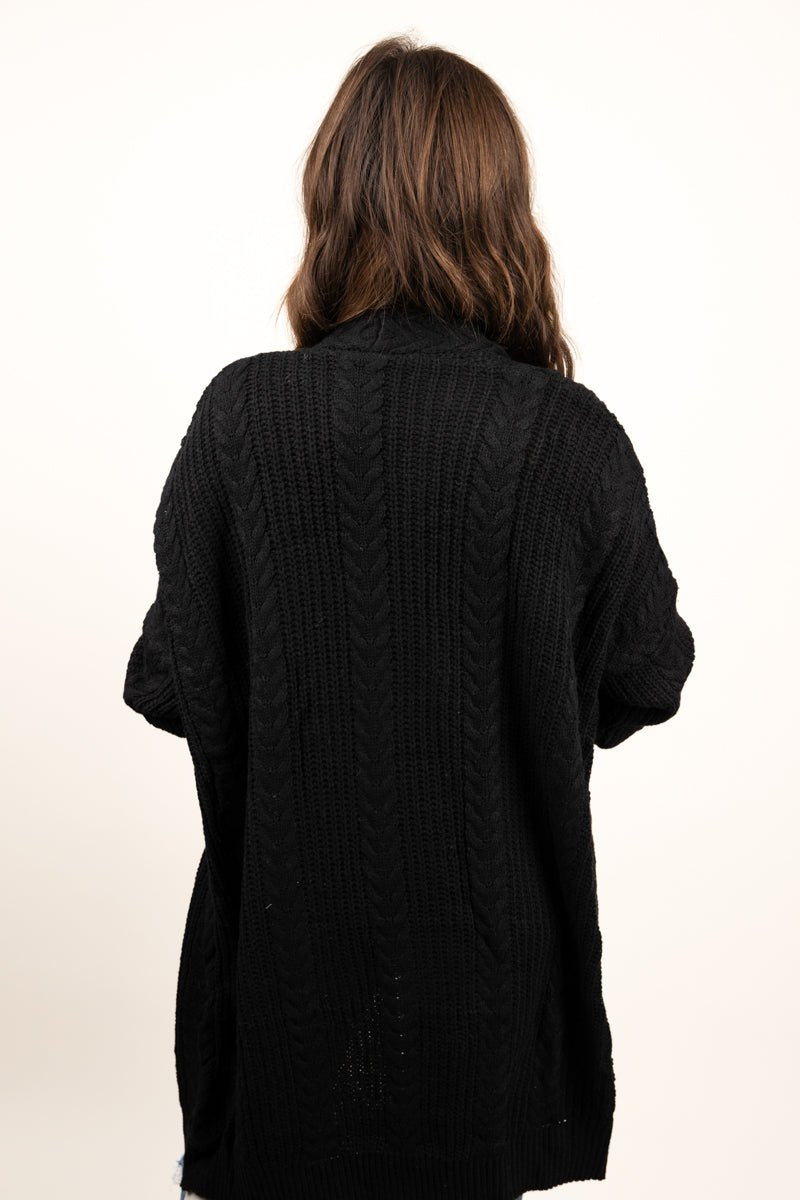 Be Clever Alaskan Way Cable Knit Pocket Cardigan, Black - Wholesale Accessory Market