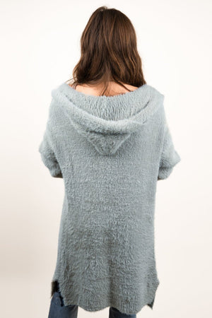 Be Clever Curl Up and Get Cozy Hooded Cardigan, Sage - Wholesale Accessory Market