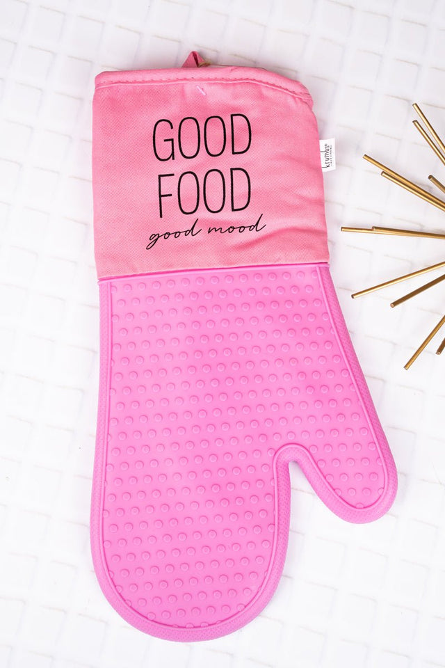 Good Food Good Mood Pink Silicone Oven Mitt - Wholesale Accessory Market