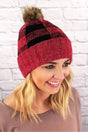 L.I.B. New York Buffalo Plaid Fleece Lined Pom Pom Beanie, Red - Wholesale Accessory Market