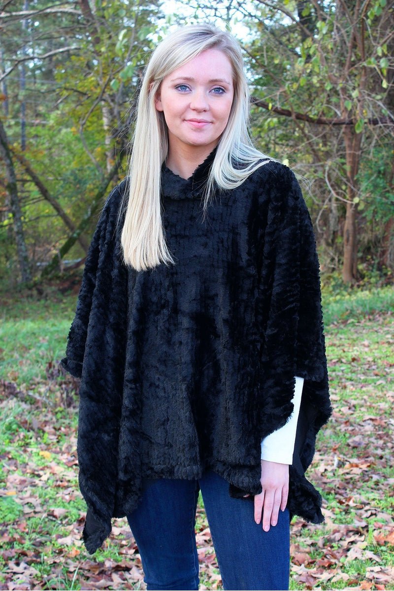 L.I.B. New York Winter Chill Faux Fur Poncho, Black - Wholesale Accessory Market