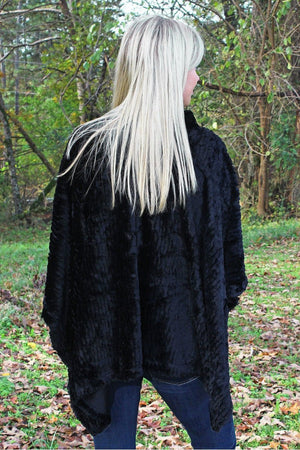 L.I.B. New York Winter Chill Faux Fur Poncho, Black - Wholesale Accessory Market