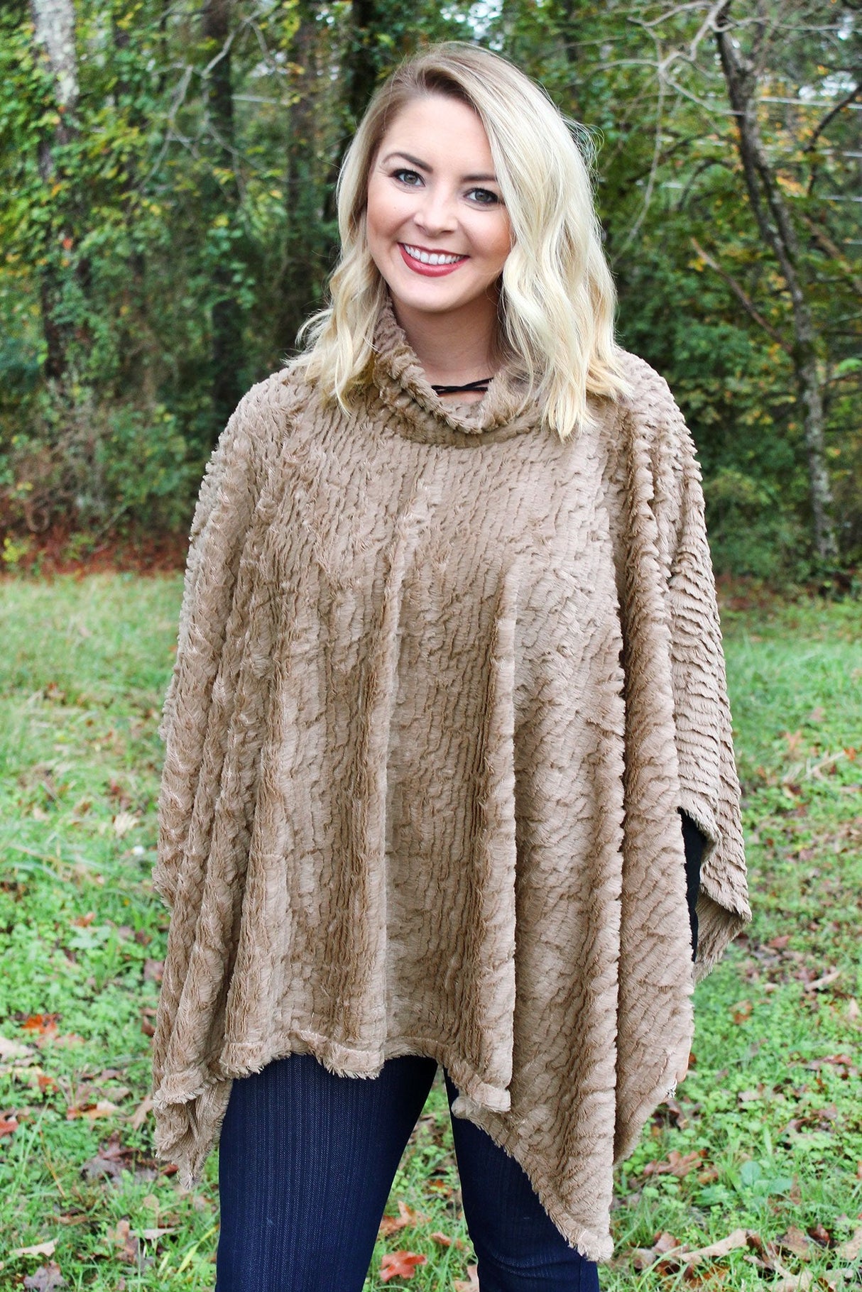 L.I.B. New York Winter Chill Faux Fur Poncho, Taupe - Wholesale Accessory Market