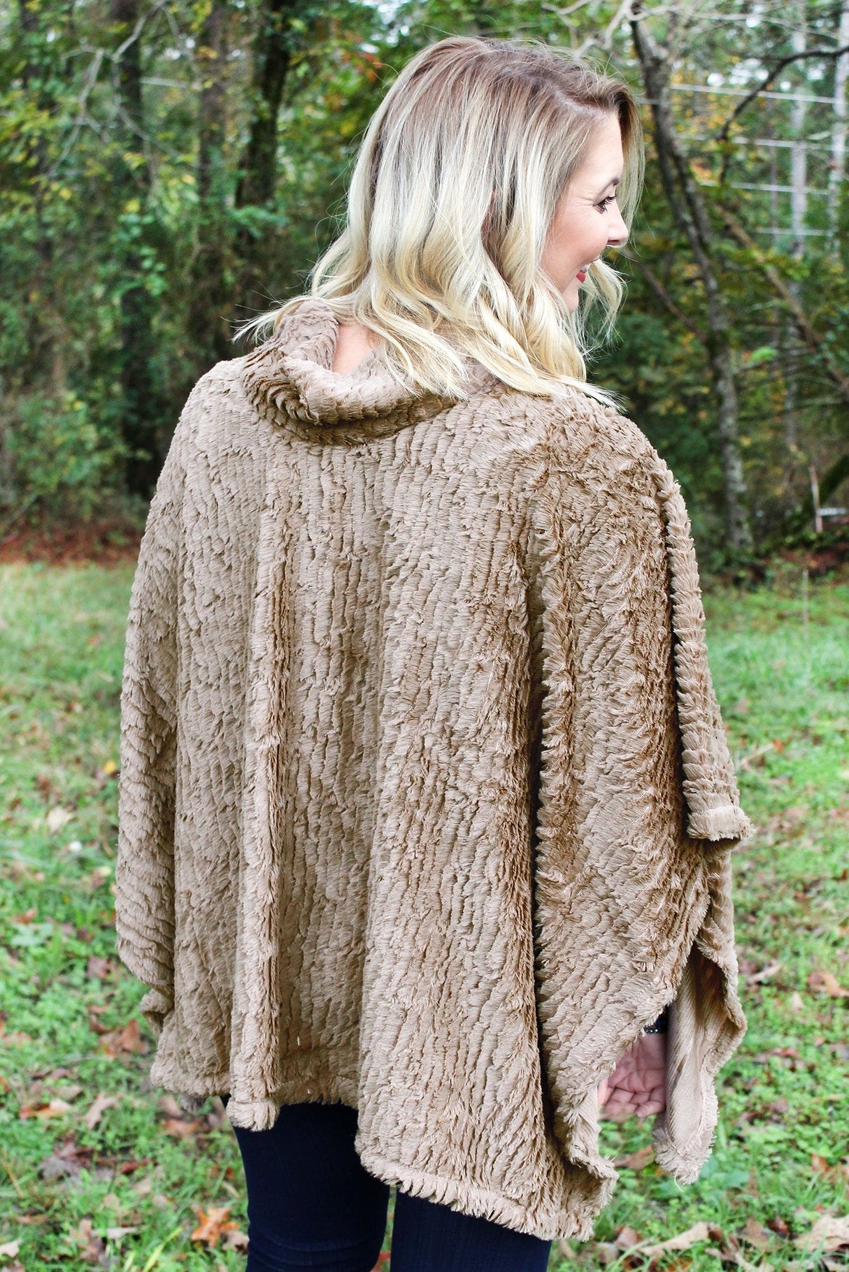 L.I.B. New York Winter Chill Faux Fur Poncho, Taupe - Wholesale Accessory Market