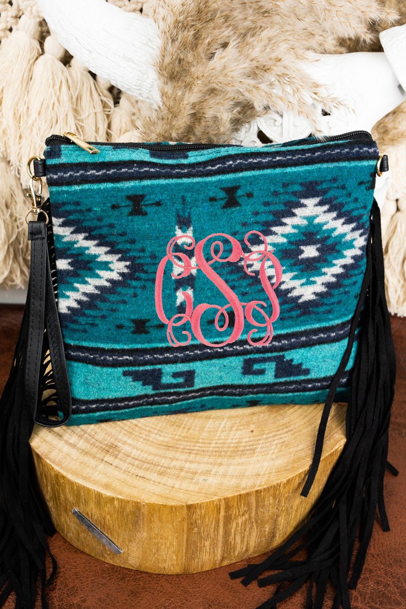 L.I.B. New York Alamosa Fringe Crossbody Clutch, Teal - Wholesale Accessory Market