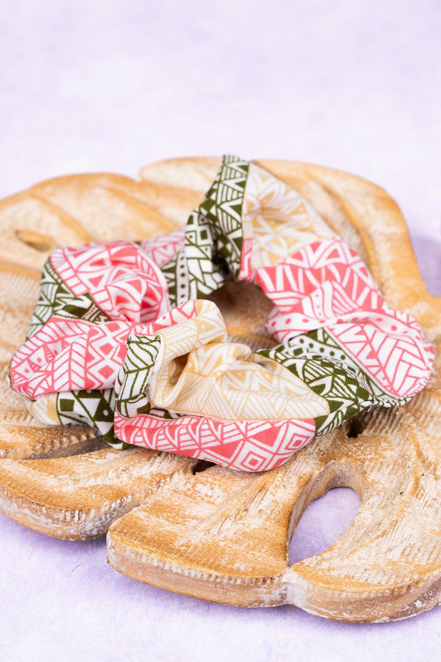 L.I.B. New York What's Your Angle Scrunchie, Coral and Olive - Wholesale Accessory Market