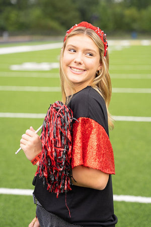 PRE-ORDER! Winning Season Black and Red Sequin Sleeve Shirt **EXPECTED SHIP DATE 9/5** - Wholesale Accessory Market