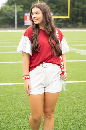 PRE-ORDER! Winning Season Maroon and White Sequin Sleeve Shirt **EXPECTED SHIP DATE 9/5** - Wholesale Accessory Market