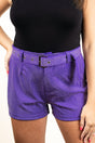 PRE-ORDER! Saturday Shimmer Purple Crystal Belted Shorts **EXPECTED SHIP DATE 9/5** - Wholesale Accessory Market