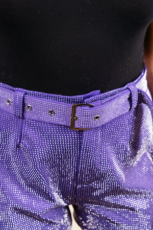 PRE-ORDER! Saturday Shimmer Purple Crystal Belted Shorts **EXPECTED SHIP DATE 9/5** - Wholesale Accessory Market