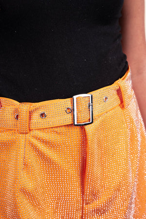 PRE-ORDER! Saturday Shimmer Orange Crystal Belted Shorts **EXPECTED SHIP DATE 9/5** - Wholesale Accessory Market