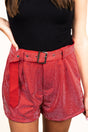 PRE-ORDER! Saturday Shimmer Red Crystal Belted Shorts **EXPECTED SHIP DATE 9/5** - Wholesale Accessory Market