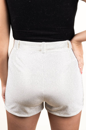 PRE-ORDER! Saturday Shimmer White Crystal Belted Shorts **EXPECTED SHIP DATE 9/5** - Wholesale Accessory Market