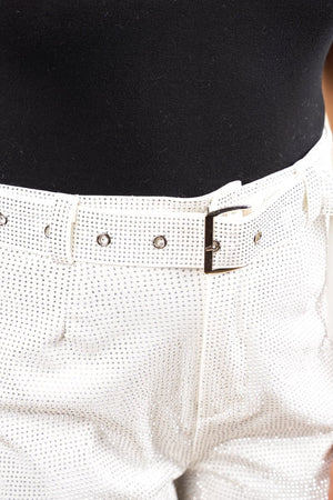 PRE-ORDER! Saturday Shimmer White Crystal Belted Shorts **EXPECTED SHIP DATE 9/5** - Wholesale Accessory Market