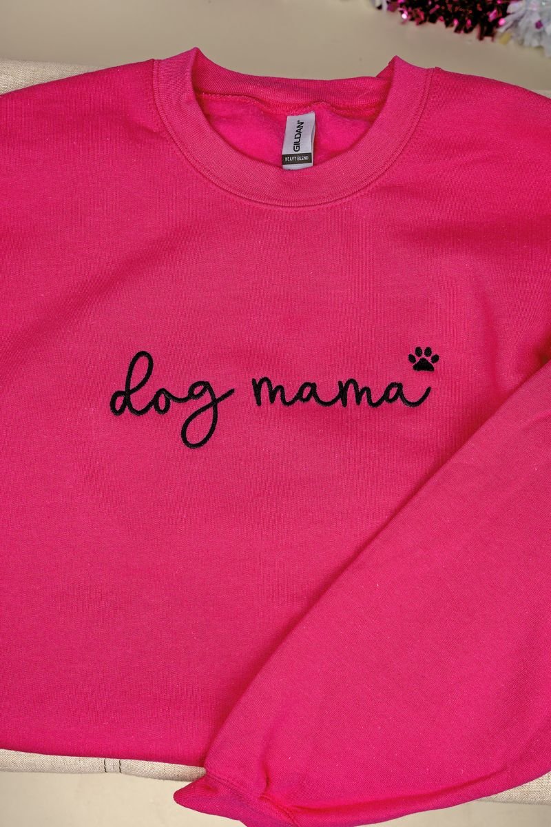 Embroidered Dog Mama Heavy-weight Crew Sweatshirt *Choose Thread Color - Wholesale Accessory Market