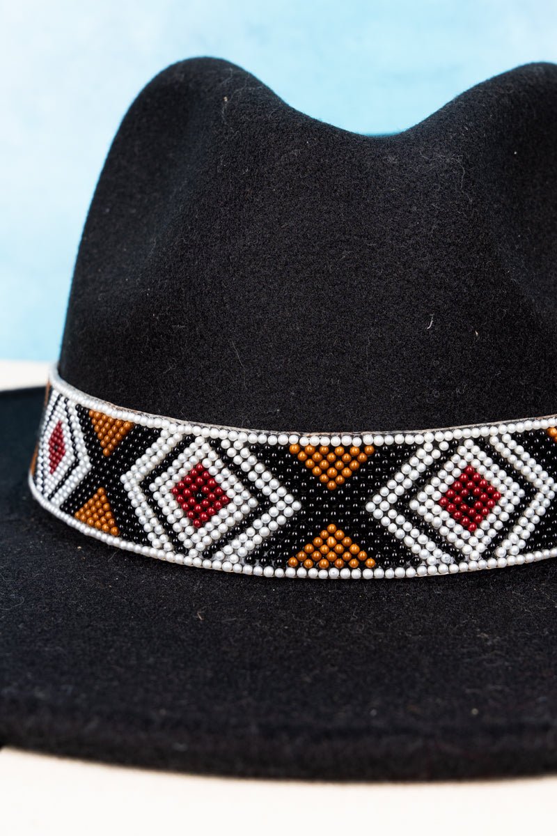 White Aztec Beaded Hat Band