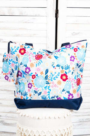 NGIL Spring Fling with Navy Trim Tote Bag - Wholesale Accessory Market