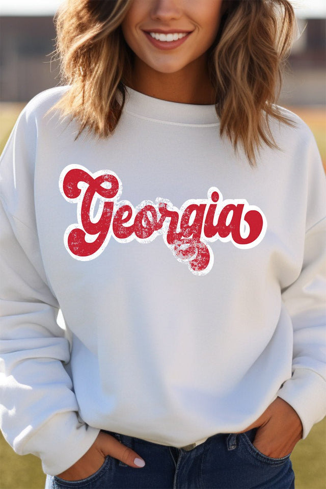 Distressed Georgia Script Heavy-weight Crew Sweatshirt - Wholesale Accessory Market