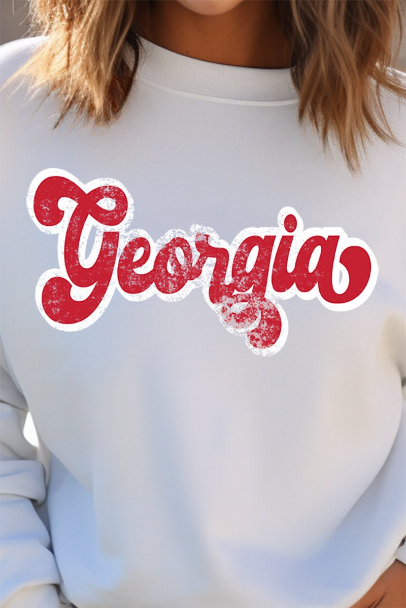 Distressed Georgia Script Heavy-weight Crew Sweatshirt - Wholesale Accessory Market