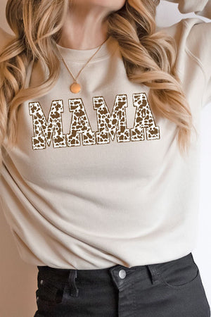 Distressed Brown Cow Mama Heavy-weight Crew Sweatshirt - Wholesale Accessory Market