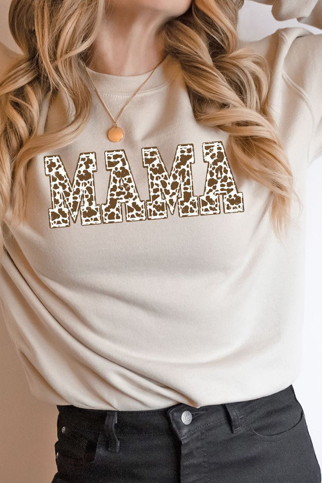 Distressed Brown Cow Mama Heavy-weight Crew Sweatshirt - Wholesale Accessory Market