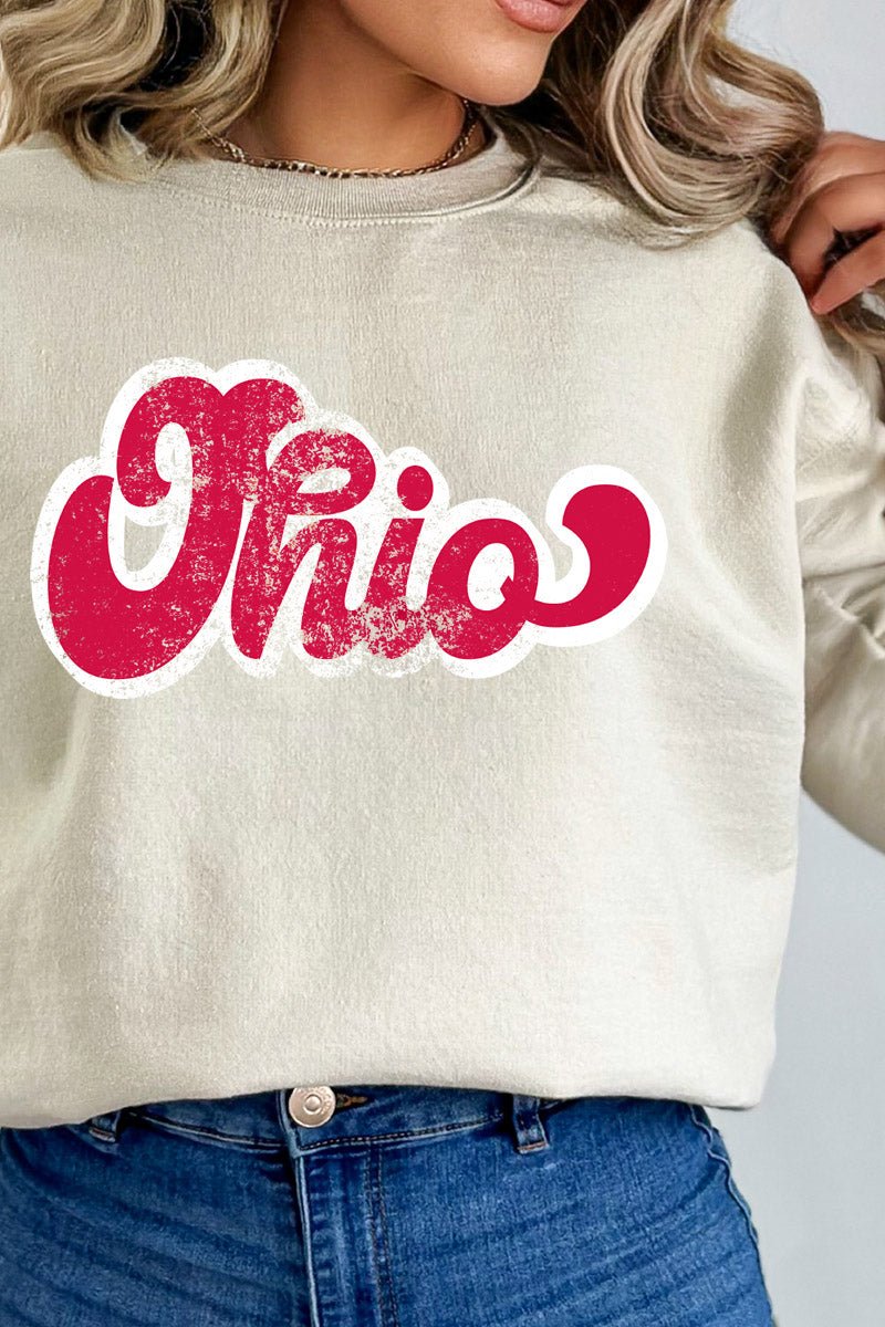 Distressed Ohio Script Heavy-weight Crew Sweatshirt - Wholesale Accessory Market