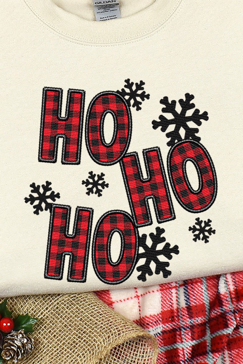 Faux Embroidery Ho Ho Ho Heavy-weight Crew Sweatshirt - Wholesale Accessory Market