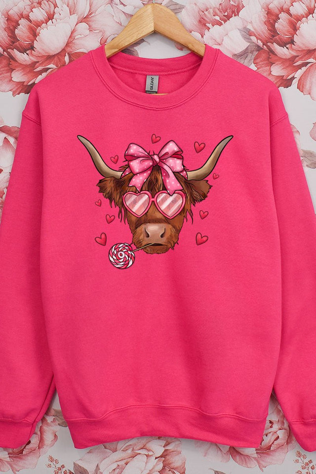 Full Of Love Highland Cow Heavy-weight Crew Sweatshirt - Wholesale Accessory Market