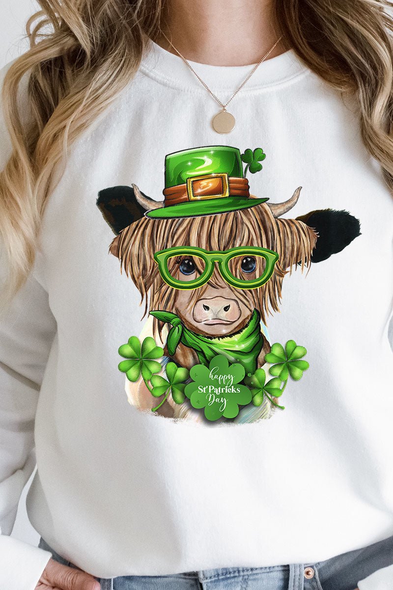 Happy St. Patrick's Day Highland Cow Heavy-weight Crew Sweatshirt - Wholesale Accessory Market