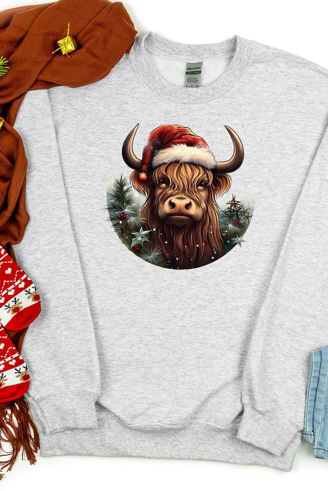 Holly Jolly Highland Cow Heavy-weight Crew Sweatshirt - Wholesale Accessory Market