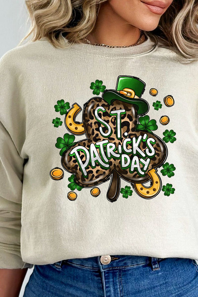 Leopard Shamrock St. Patrick's Day Heavy-weight Crew Sweatshirt - Wholesale Accessory Market