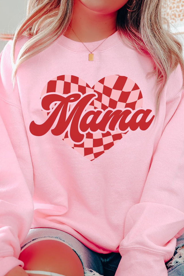 Mama Checkered Heart Heavy-weight Crew Sweatshirt - Wholesale Accessory Market