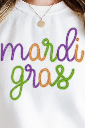 Mardi Gras Faux Tinsel Transfer Heavy-weight Crew Sweatshirt - Wholesale Accessory Market