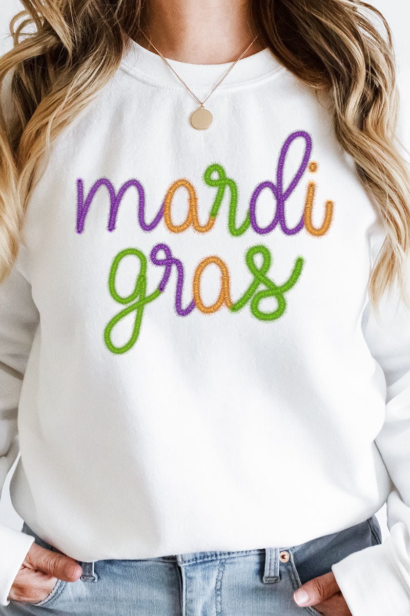 Mardi Gras Faux Tinsel Transfer Heavy-weight Crew Sweatshirt - Wholesale Accessory Market